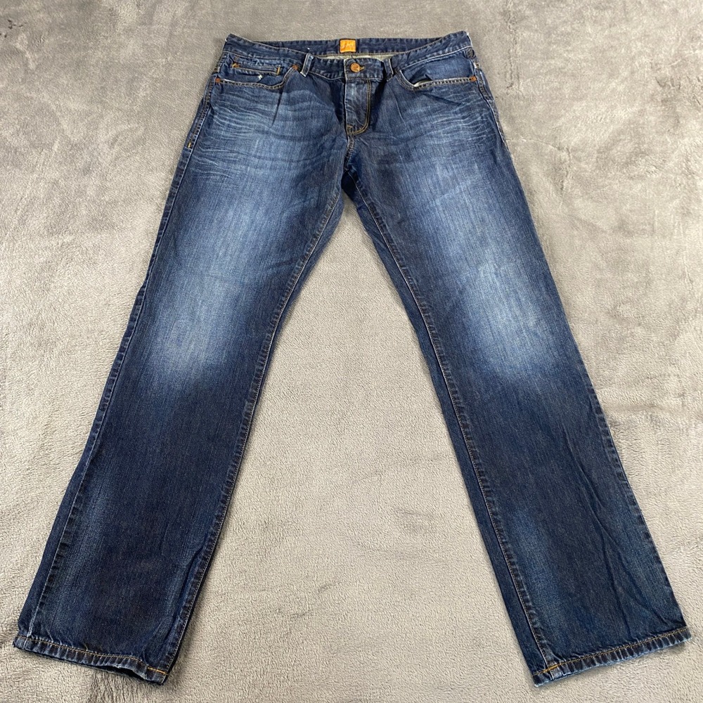 Hugo Boss Orange Jeans Mens 36x32 Blue Straight Leg Dark Wash Denim Casual - Picture 1 of 12